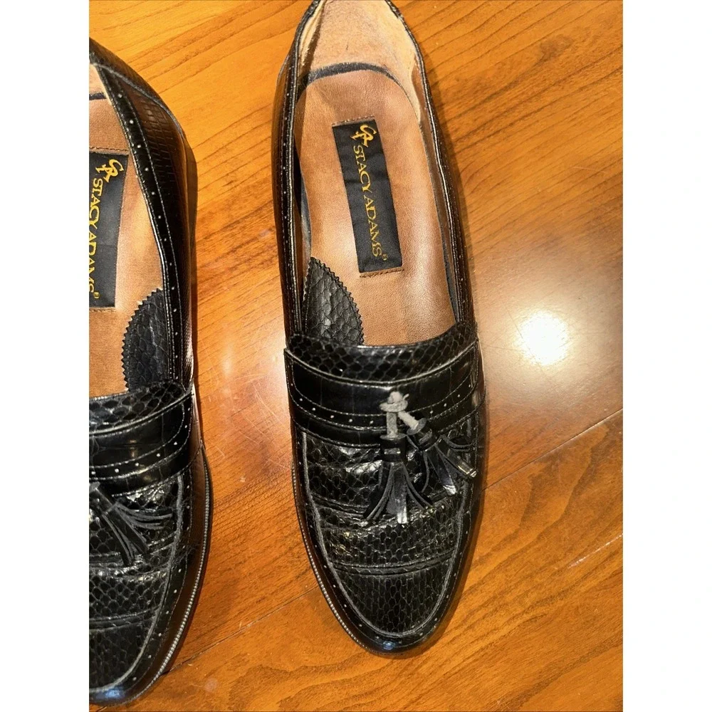 🌟Rare Stacy Adams Genuine Snake Skin & Leather Men's Dress Shoes Black Size 8.5